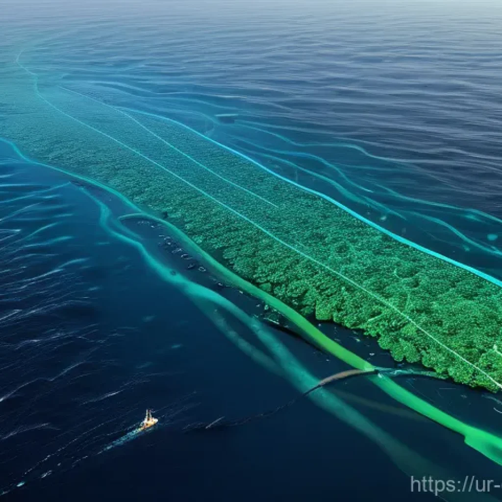 해양 환경 정화 기술 - **Image Prompt: Advanced Ocean Pollution Mapping**
"An intricate, high-tech aerial view of a vas...