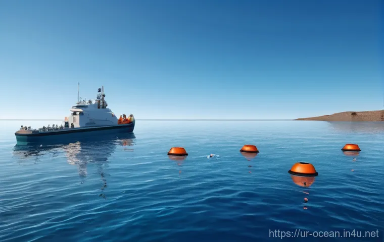 해양 환경 정화 기술 - **Image Prompt: Advanced Ocean Pollution Mapping**
    "An intricate, high-tech aerial view of a vas...