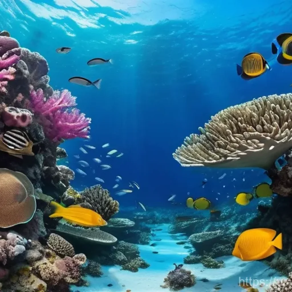 해양 생태계 변화 연구 - **Prompt:** A visually striking split image showcasing the stark contrast of a coral reef before and...