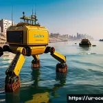 Home 22 해양 방제 시스템 - A highly detailed scene depicting an autonomous marine cleanup robot operating in the Arabian Sea ne...